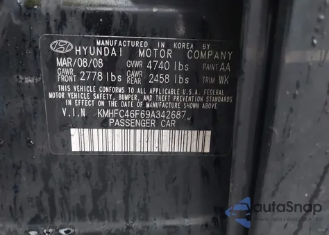 2009 Hyundai Azera Limited z USA, uszkodzony, nr VIN KMHFC46F69A342687